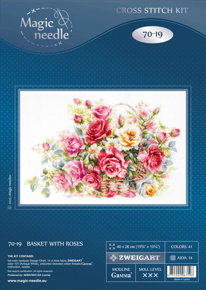 Basket with Roses Counted Cross Stitch Kit by Magic Needle 70-19