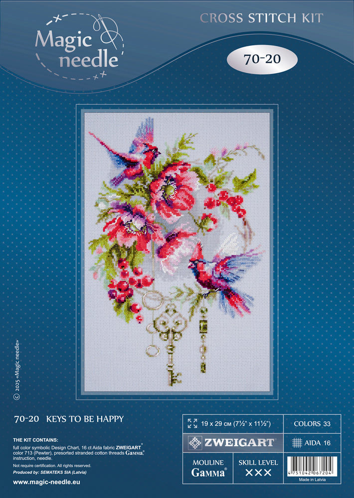 Keys to Be Happy Counted Cross Stitch Kit by Magic Needle 70-20