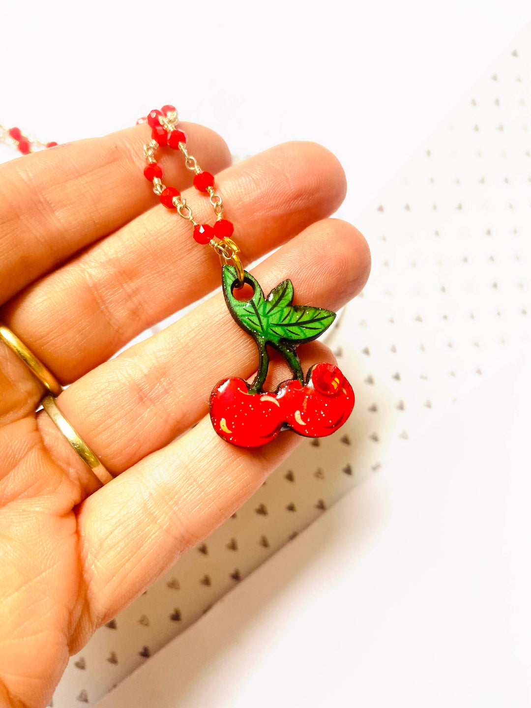 Retro Cherry Beaded Necklace by Rosie Rose Parker