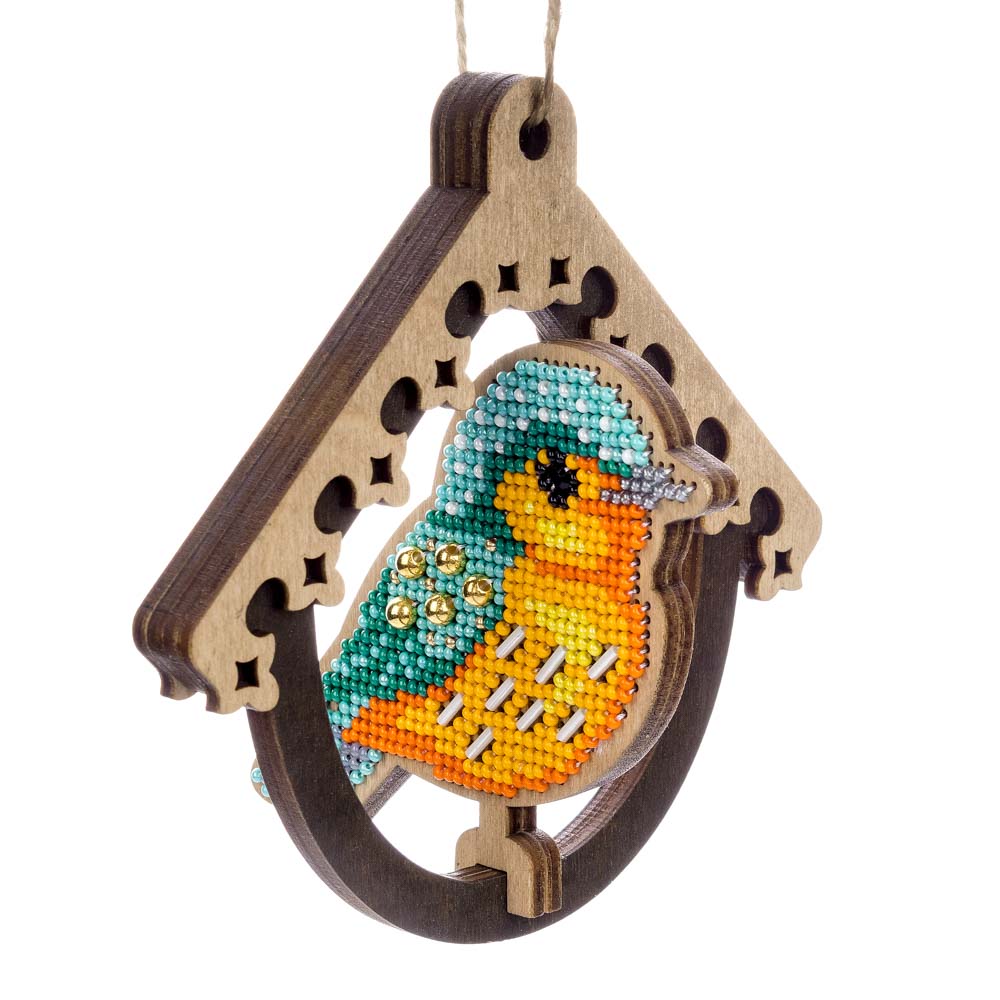 Wooden Bead Embroidery Kit ‚Äì ‚ÄúBird In Birdhouse‚Äù FLK-580