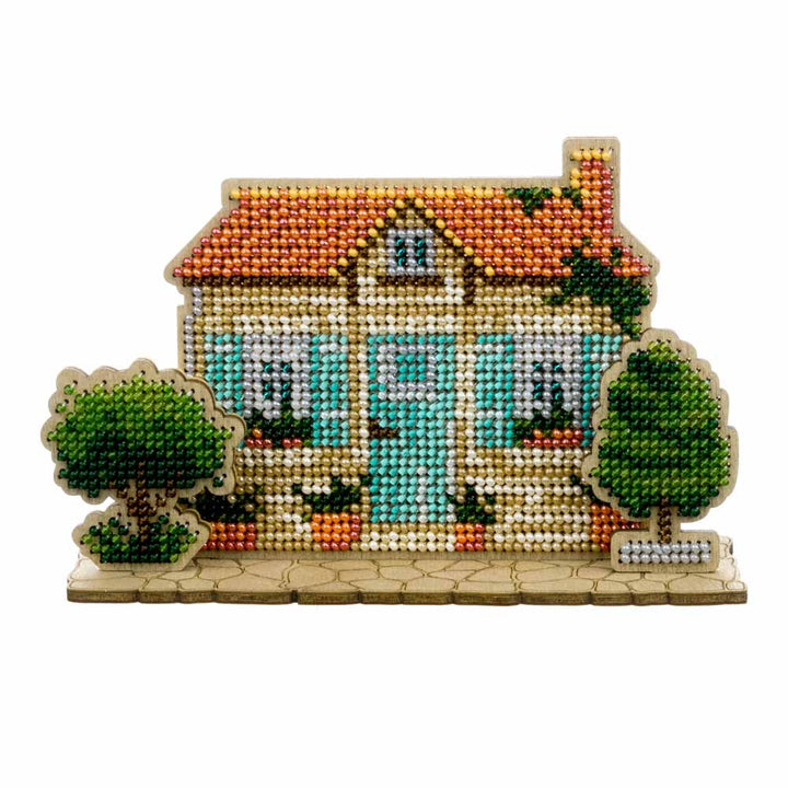Wooden Bead Embroidery Kit ‚Äì ‚ÄúTurquoise House‚Äù FLK-590