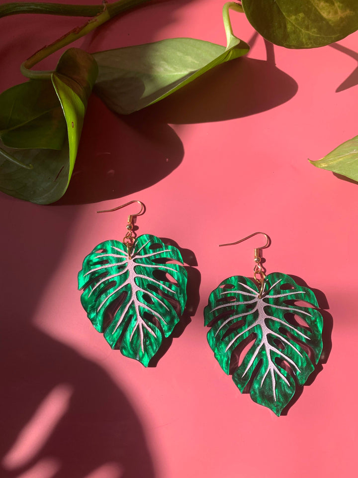 Monstera Leaf Acrylic Statement Earrings