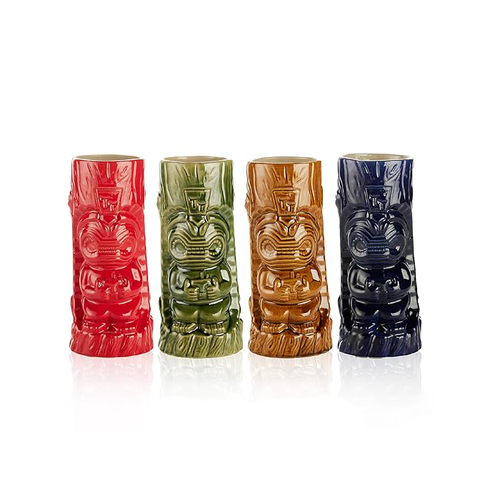 Ceramic Hawaiian Tiki Glasses Set of 4