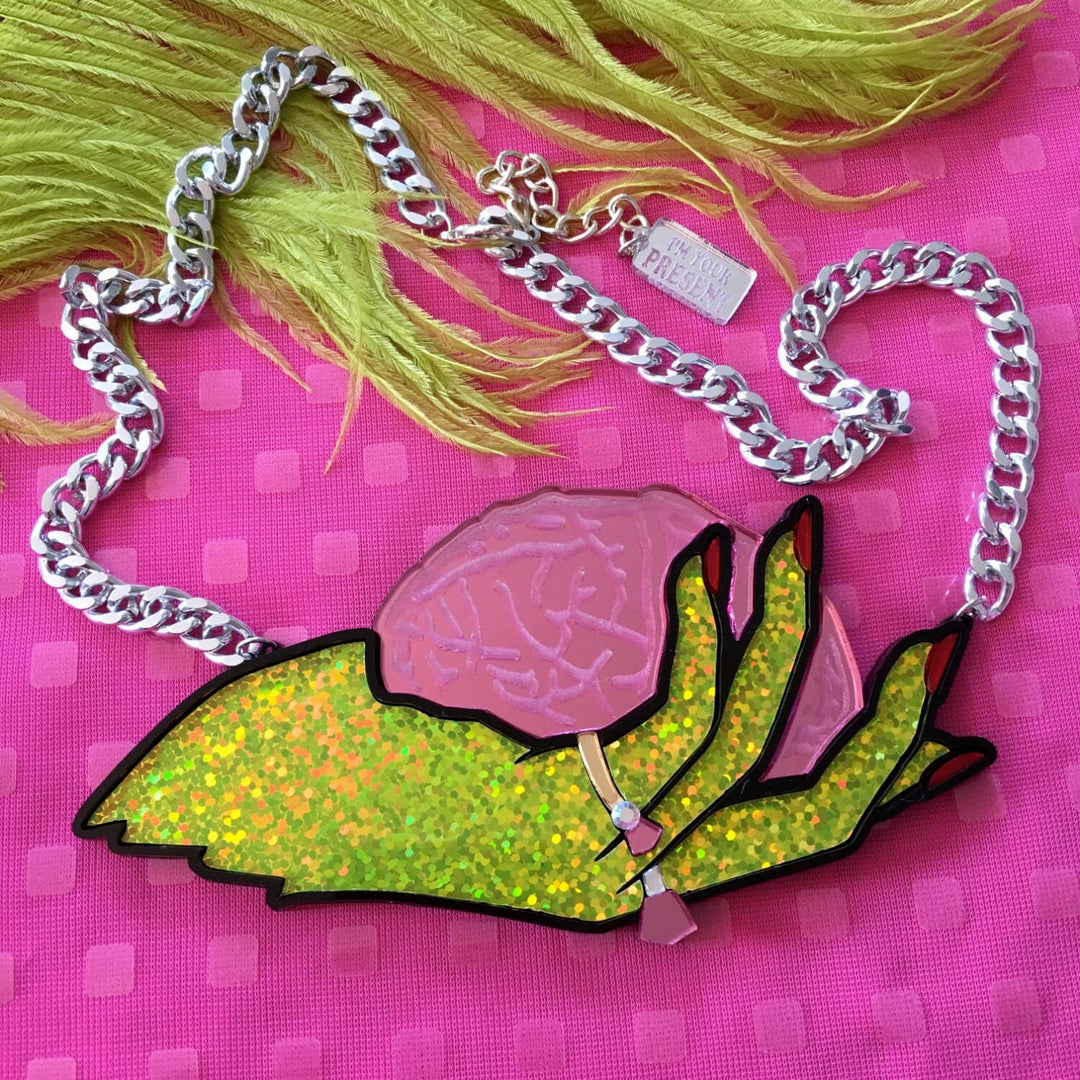 Brains And Beauty Zombie Hand Necklace, Laser Cut Acrylic, Plastic Jewelry