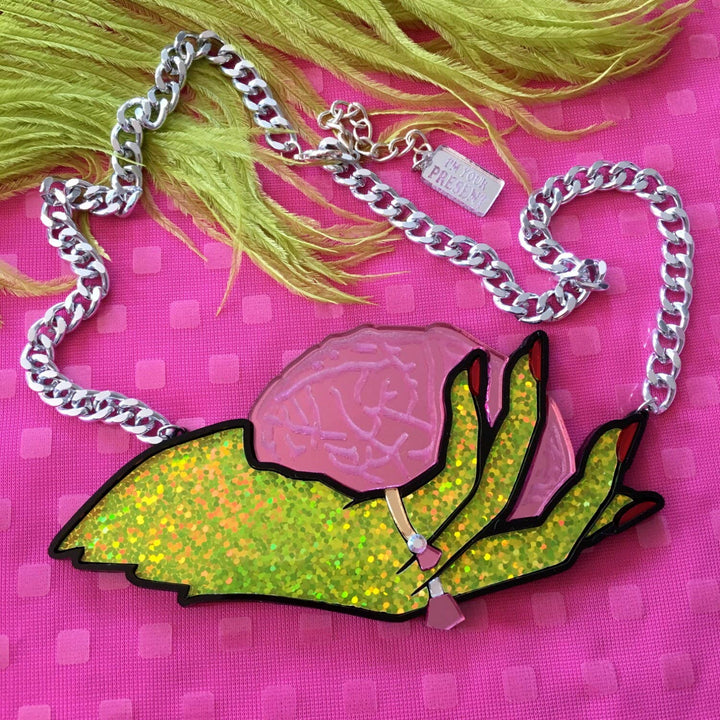 Brains And Beauty Zombie Hand Necklace, Laser Cut Acrylic, Plastic Jewelry