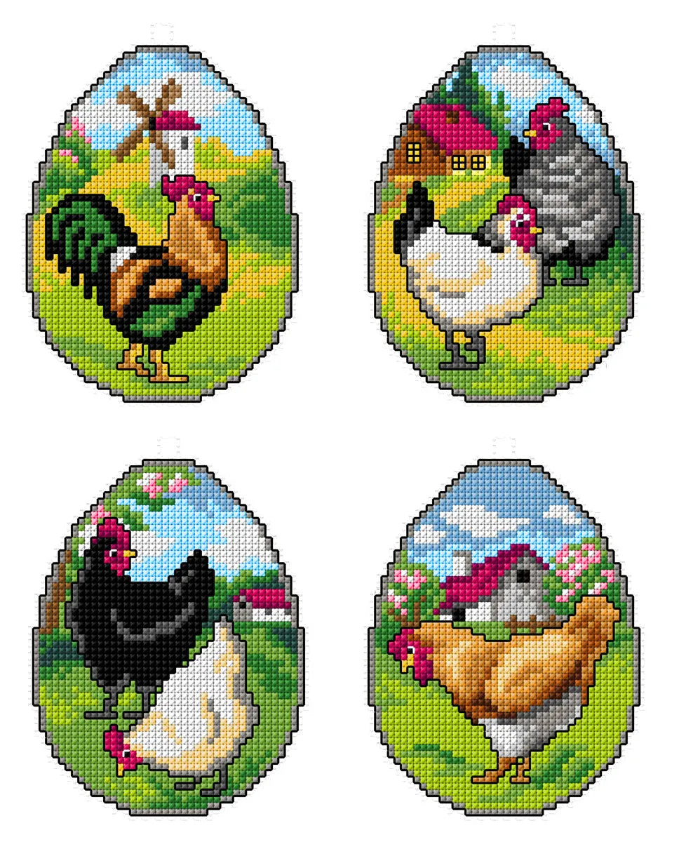 Counted cross stitch kit with plastic canvas "Easter ornaments" set of 4 designs 7697