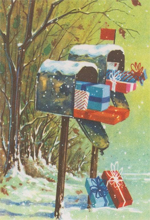 Mailboxes w/ Presents Vintage Christmas Postcard Reproduction Set of 10