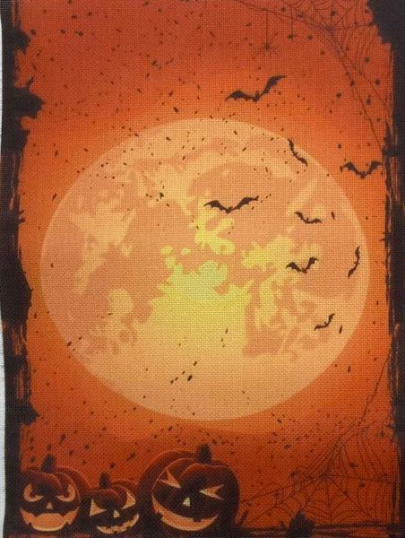 Pumpkin Moon Designer Printed AIDA Fabric. Canvas for embroidery with an applied background  KF-1377A