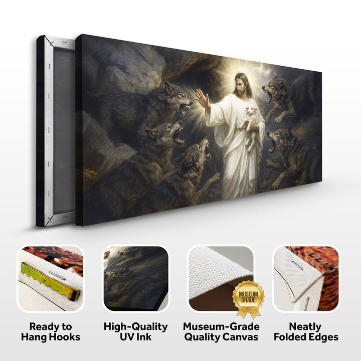 Jesus Protects The Lamb From Wolves Faith Wall Art XIV