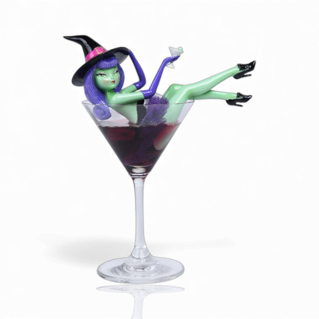 8.5in Purple Hair Witch in Martini | Halloween Decor | Miss Fluff