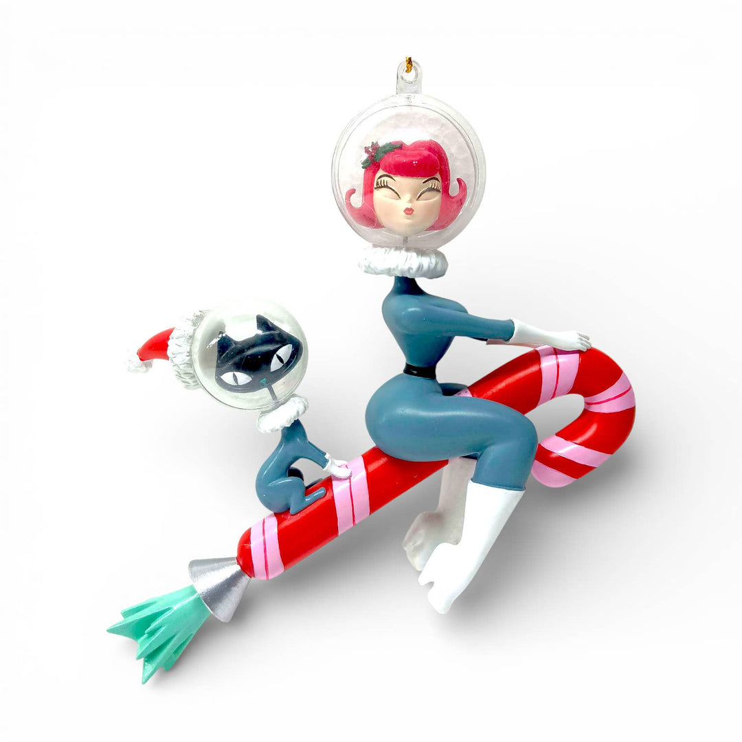 Rocket Lady and Cat Ornament by Miss Fluff