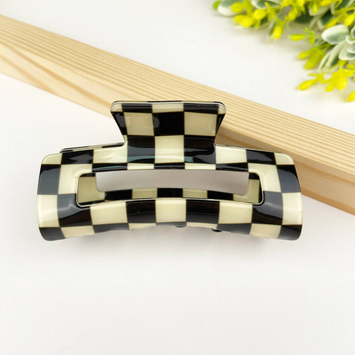 Checkerboard retro hair claw clip