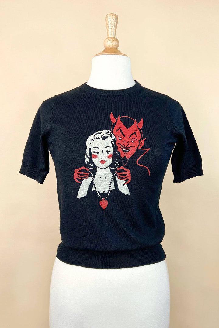 Deal with the Devil short sleeve Sweater in Black