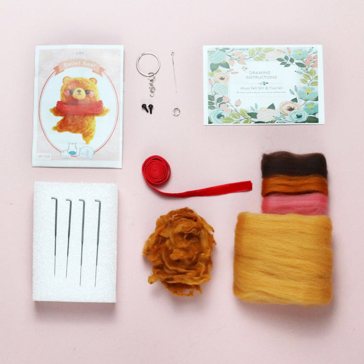 Bear Needle Felting Kit. Wizardi DIY Wool Craft Kit F07N8-W184