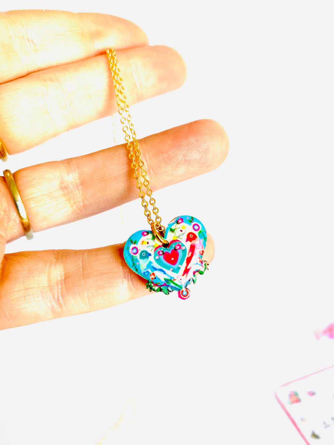 Lovebird Necklace on Gold Chain by Rosie Rose Parker