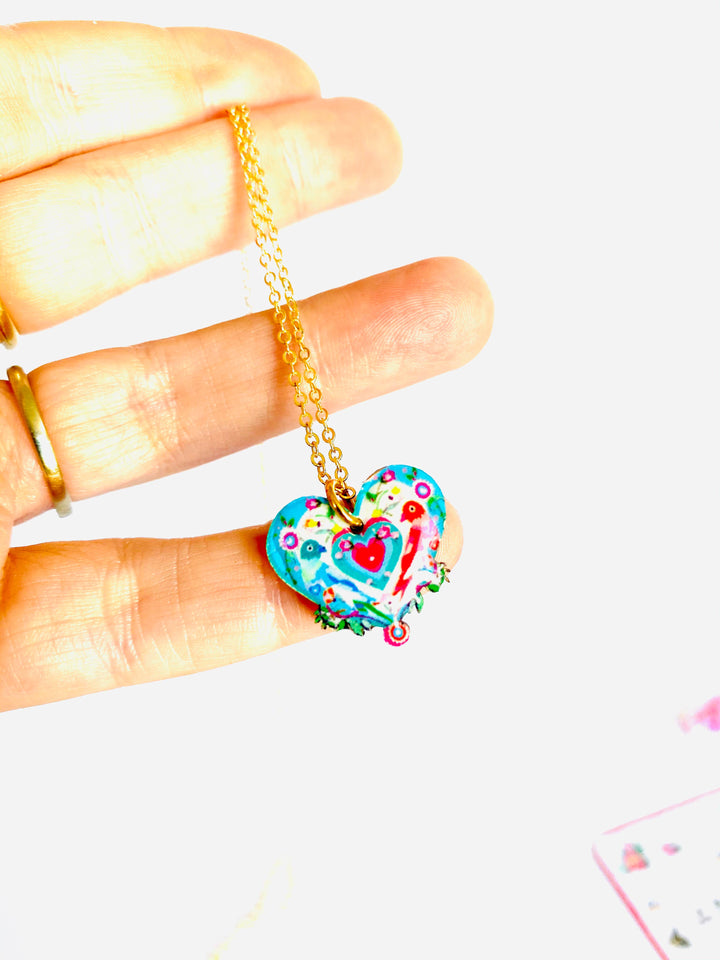 Lovebird Necklace on Gold Chain by Rosie Rose Parker