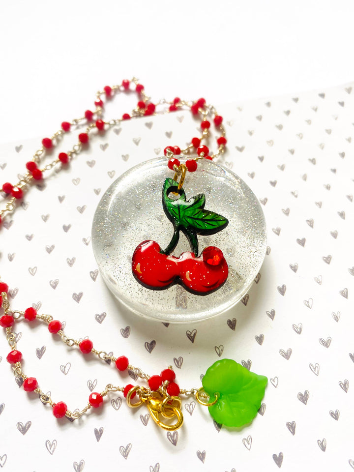 Retro Cherry Beaded Necklace by Rosie Rose Parker