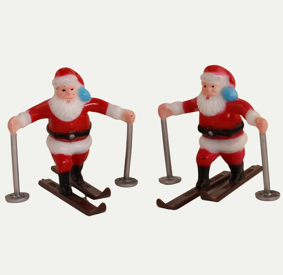 Vintage Hand-Painted Miniature Skiing Santa Figures Set of 2