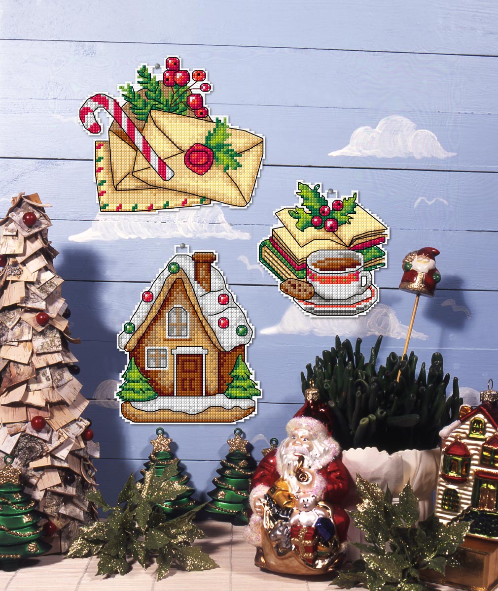 Counted cross stitch kit with plastic canvas Bookmarks "Christmas time" set of 3 designs 8706