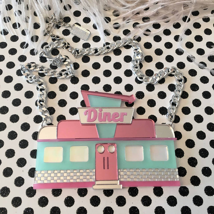 Retro Diner Seafoam And Mirrored Pink Necklace