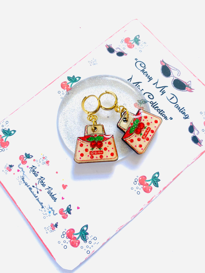 Retro Cherry Handbag Earrings by Rosie Rose Parker