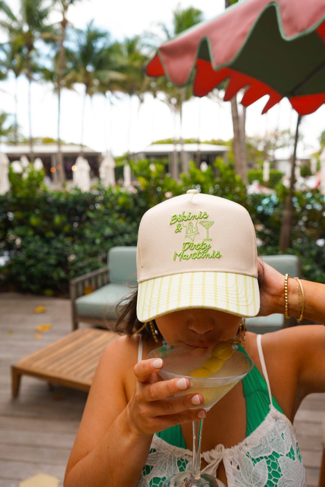 Bikinis & Dirty Martinis - Green Stripe Trucker Hat