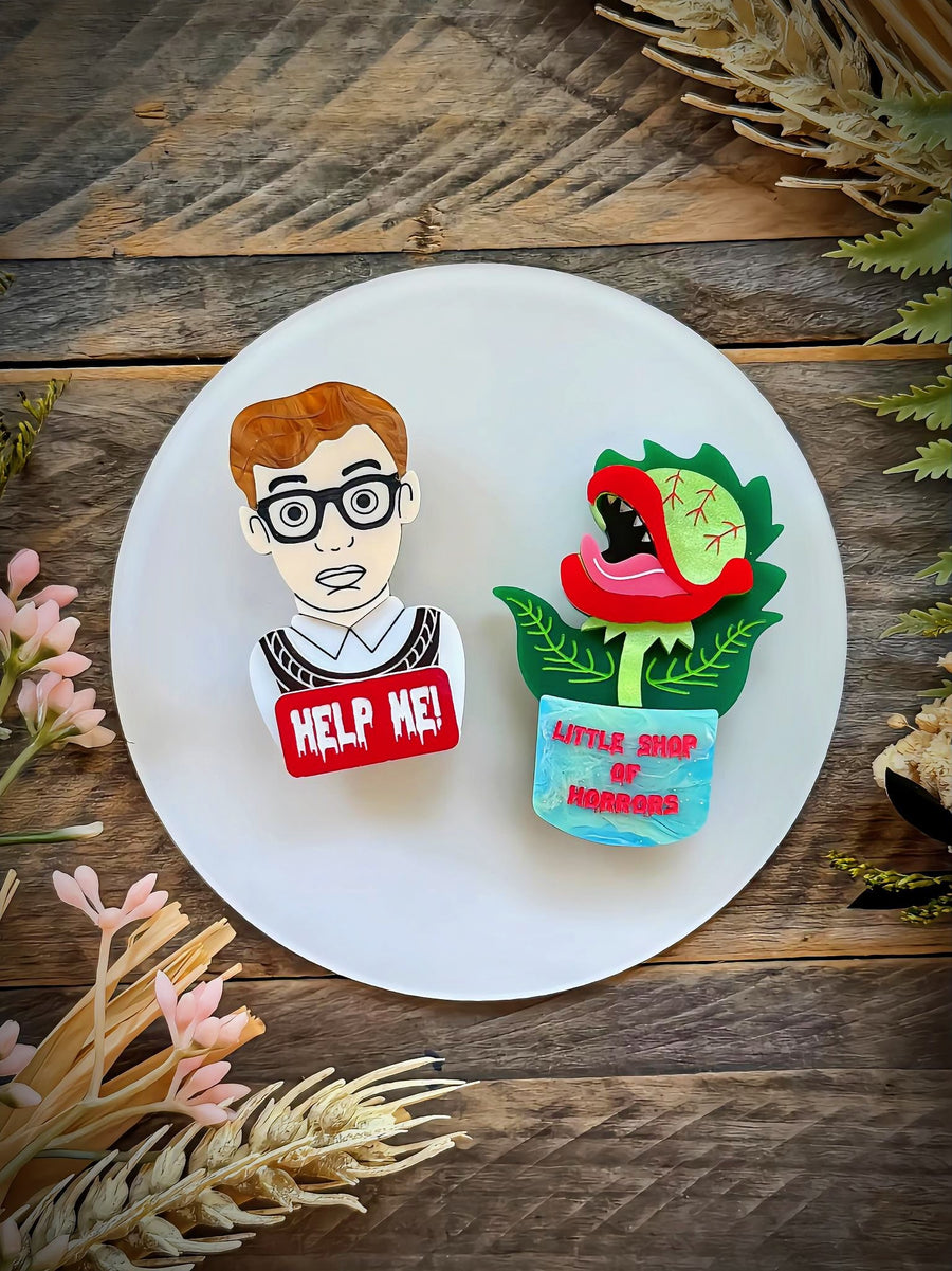 Little Shop of Horrors Brooch Set - Plant Monster Halloween Statement Pin Set