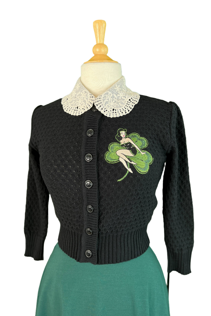 St. Pat Cropped Cardigan in Black by Mischief Made