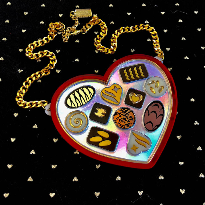 Heart Shaped Chocolate Box Necklace, Valentine'S Day, Laser Cut Acrylic, Plastic Jewelry