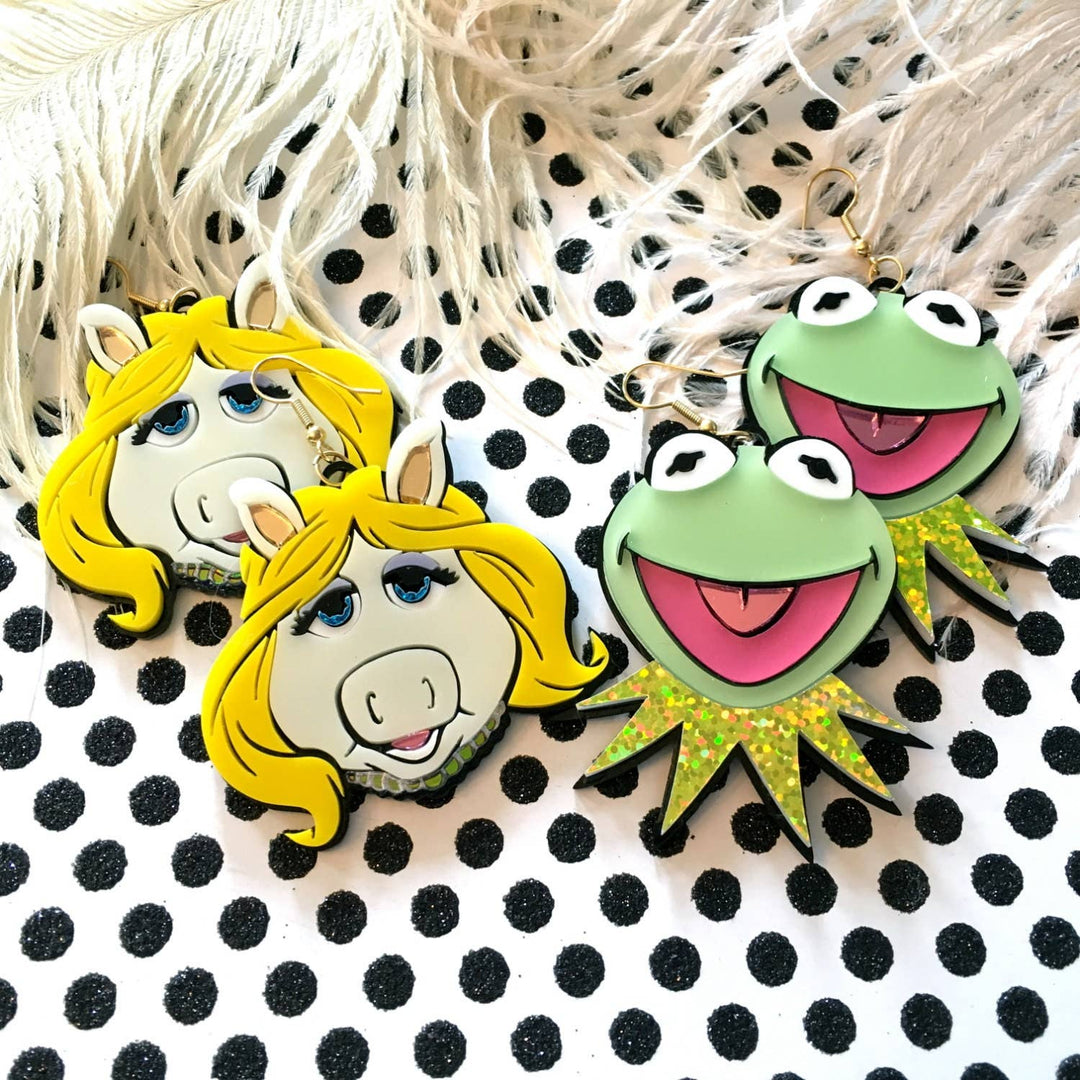 Miss Piggy And Kermit Laser Cut Earrings