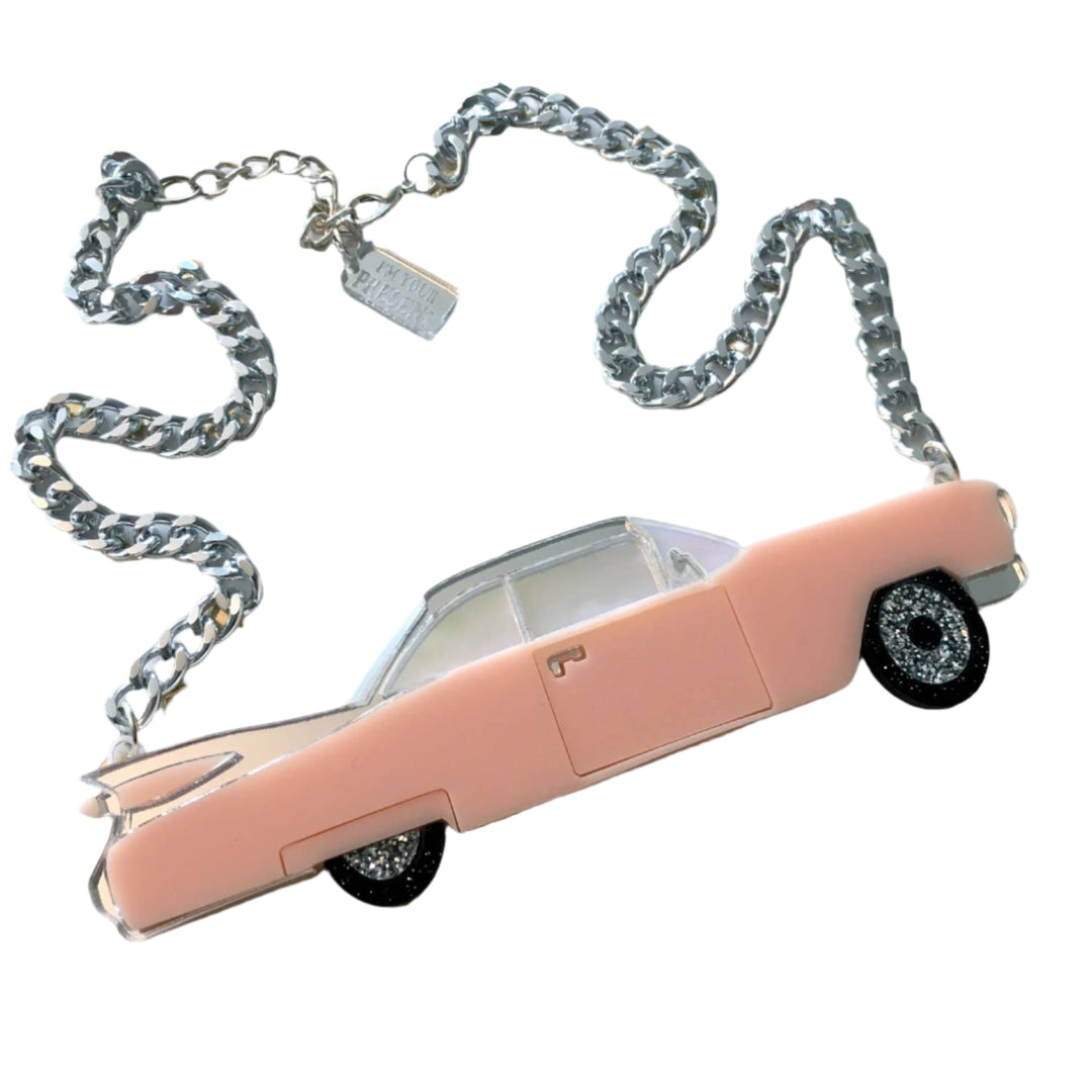 Vintage Pink Cadillac Convertible Car Statement Necklace