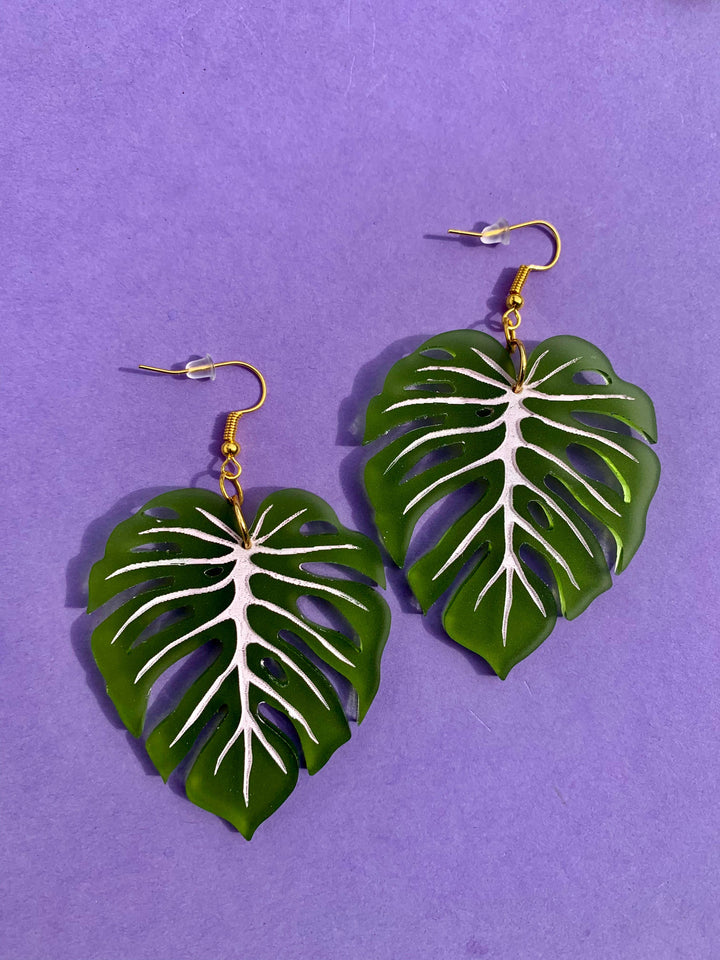 Monstera Leaf Acrylic Statement Earrings