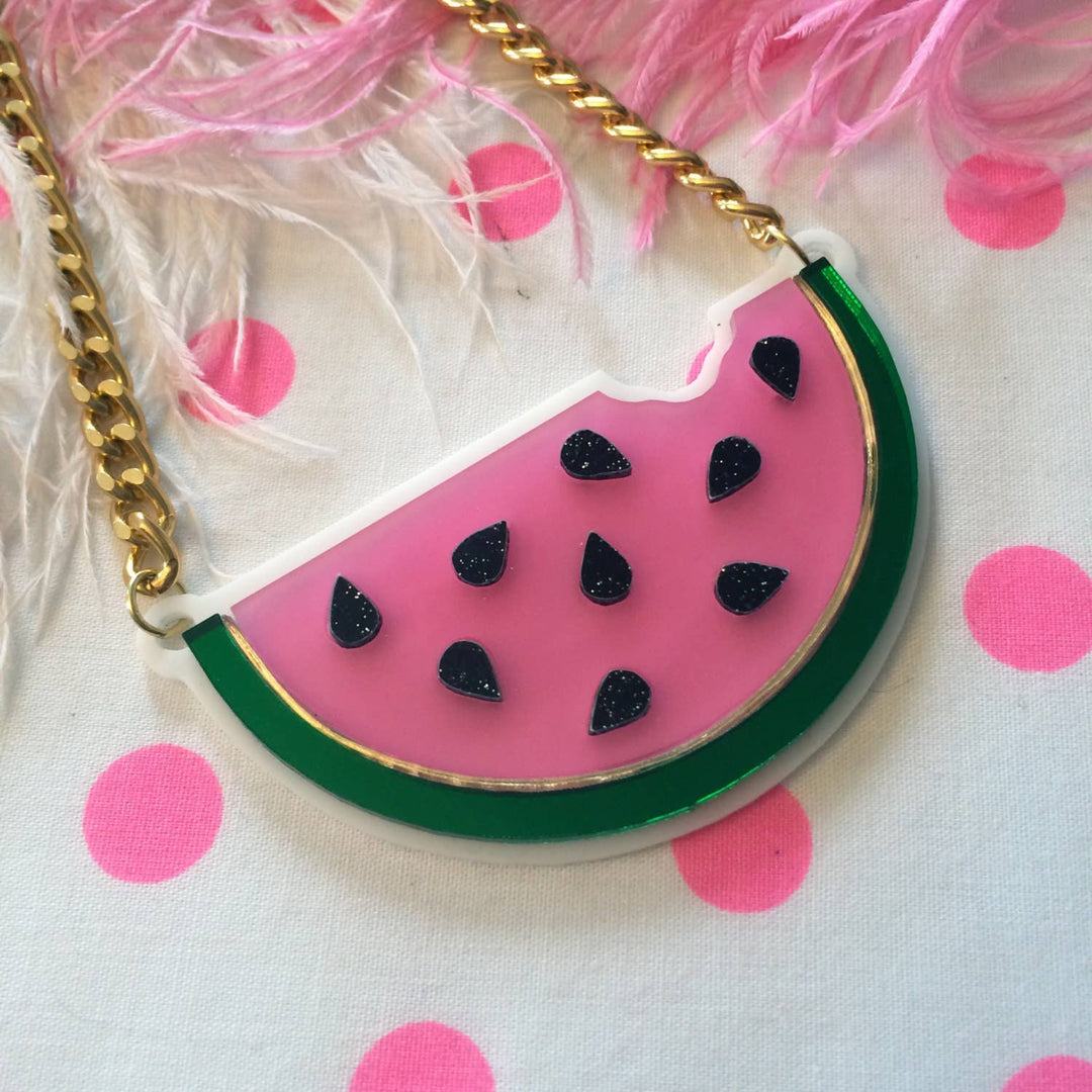 Watermelon Slice Acrylic Statement Necklace