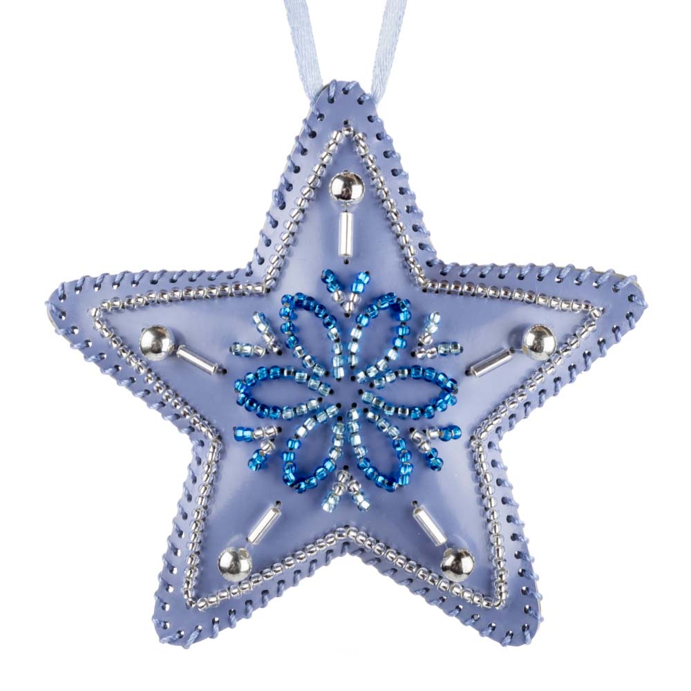 Star Christmas Ornament Artificial Leather Bead Embroidery Kit by Wonderland Crafts FLBB-126