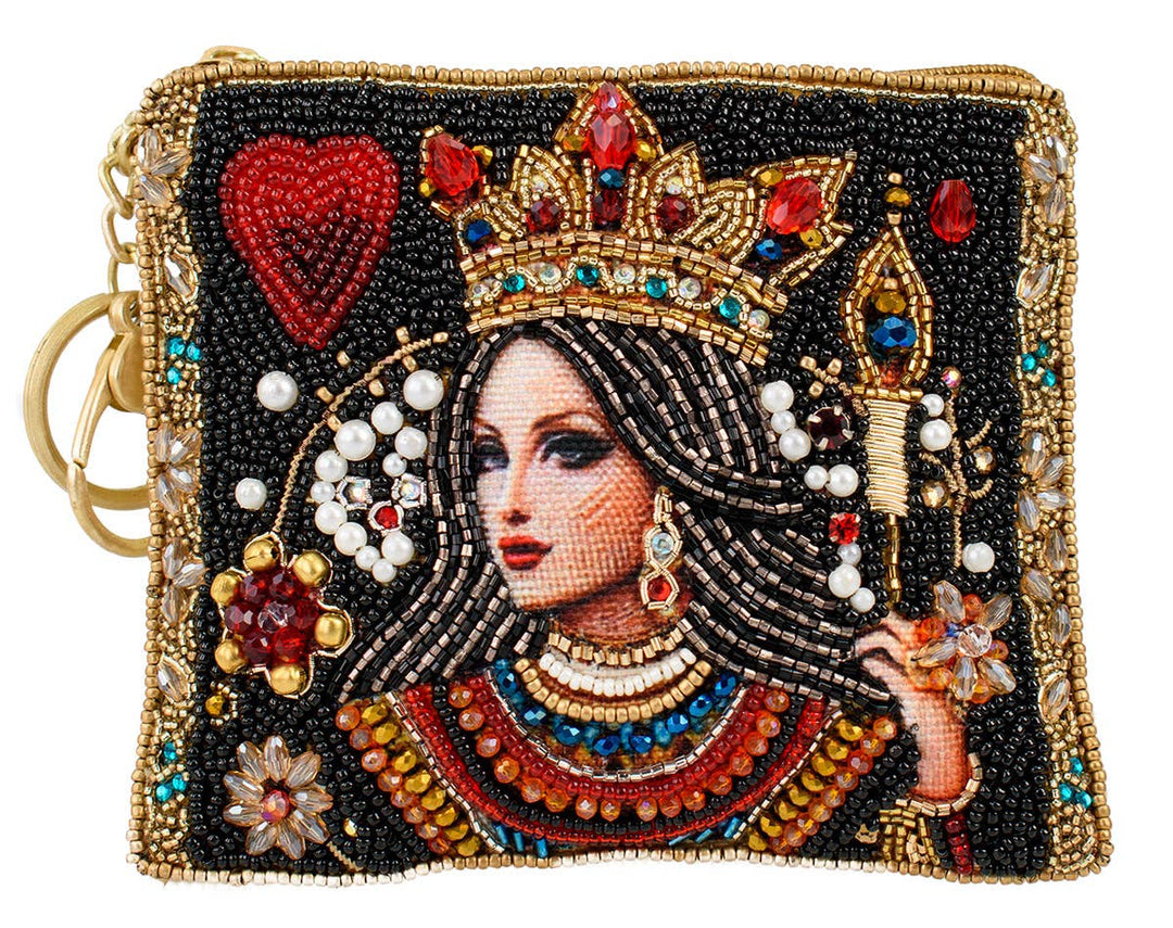 The Queen Playing Card Beaded Coin Purse
