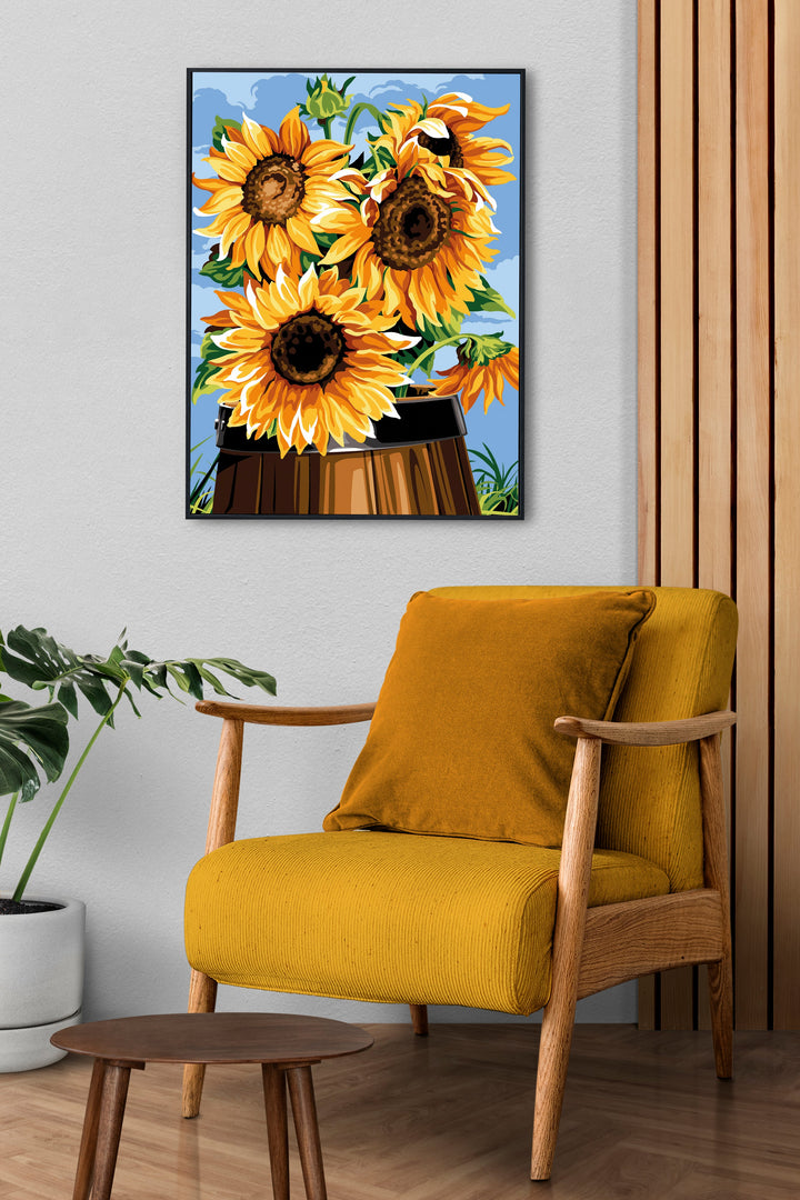 Needlepoint canvas for halfstitch without yarn The Barrel Canvas Sunflowers SE926.332 Seg De Paris Printed Tapestry Canvas
