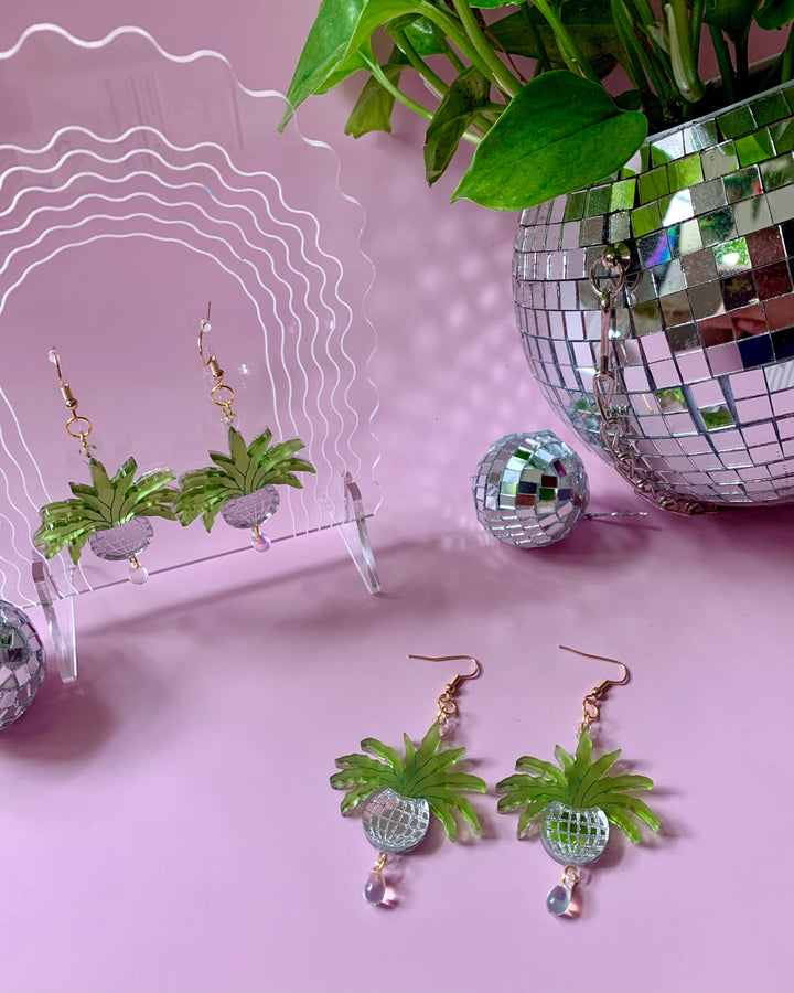 Disco Ball Planter Acrylic Earrings