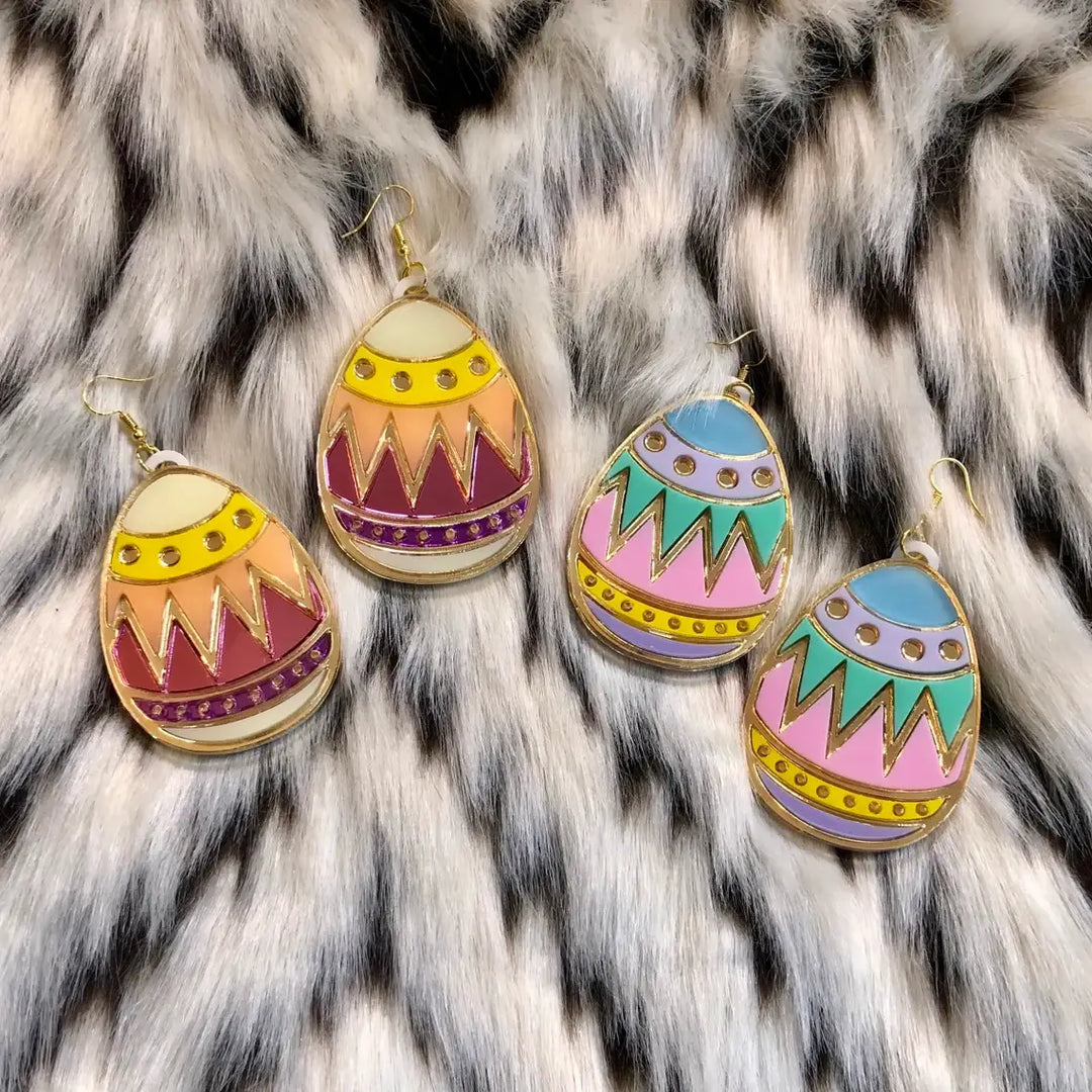 Colorful Easter Egg Acrylic Earrings -  Pink, Blue, Teal