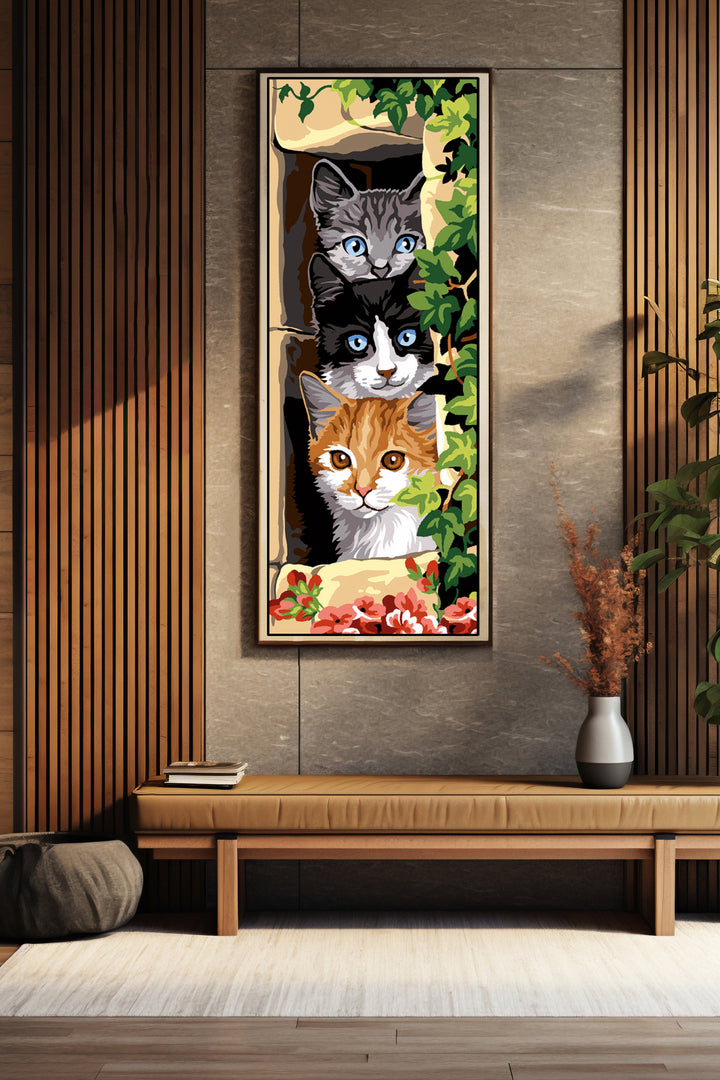 Needlepoint canvas for halfstitch without yarn The Three Cats SE950.168 Seg De Paris Printed Tapestry Canvas