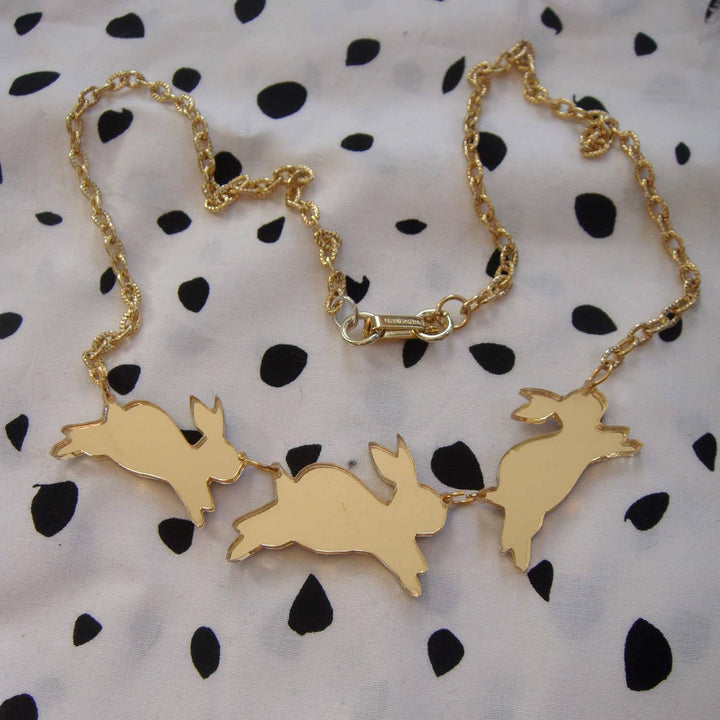 Mirror Bouncing Bunnies Bunny Rabbit Statement Necklace
