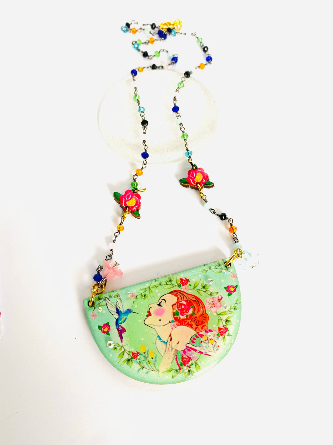 Lady and Hummingbird Statement Necklace by Rosie Rose Parker