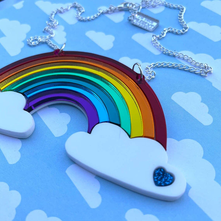 Mirrored Rainbow Acrylic Statement Necklace With Clouds