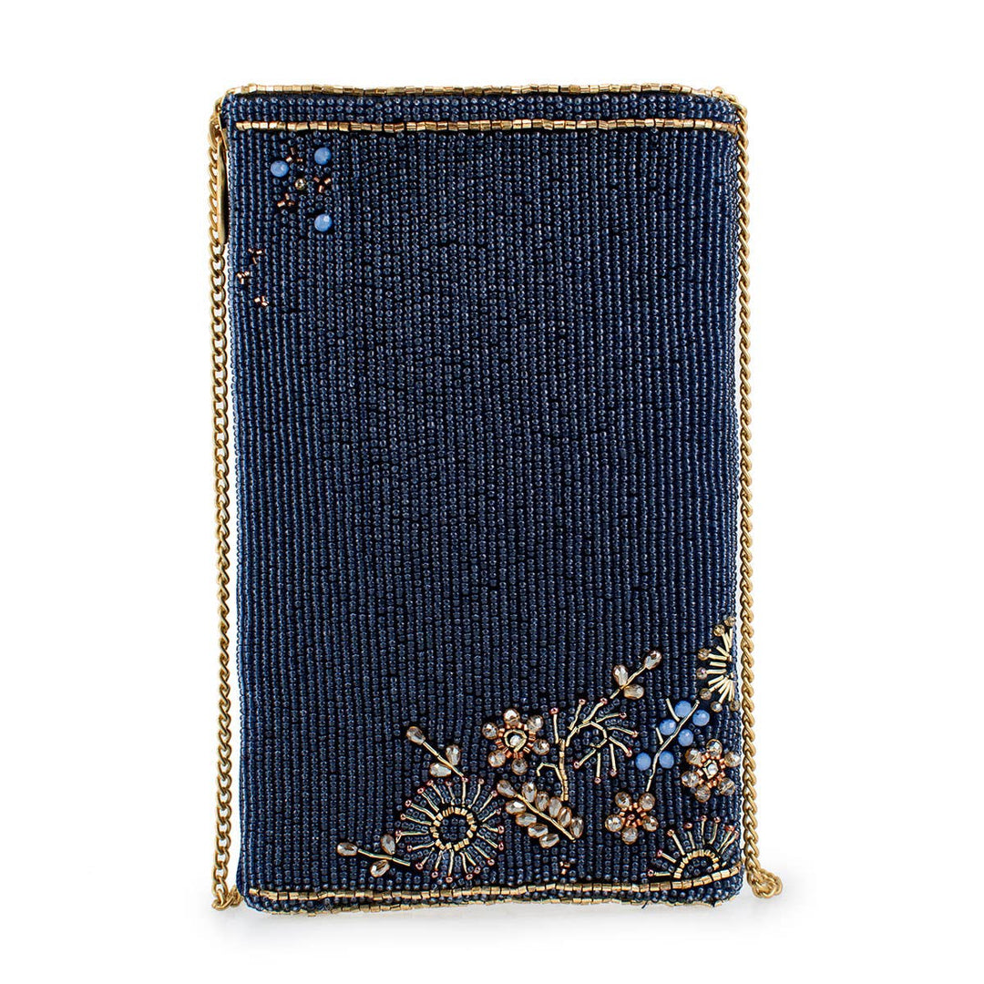 Fairy Dust and Floral Blue Beaded Crossbody Phone Bag