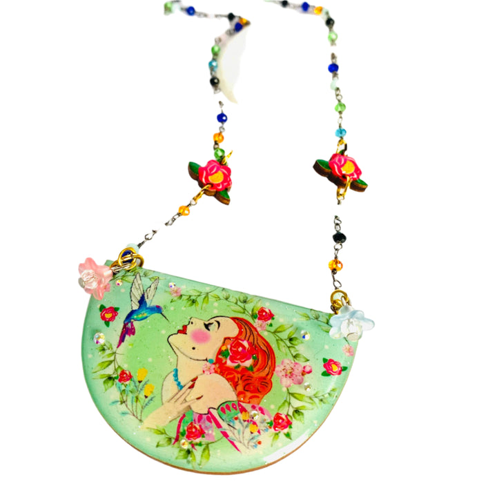 Lady and Hummingbird Statement Necklace by Rosie Rose Parker