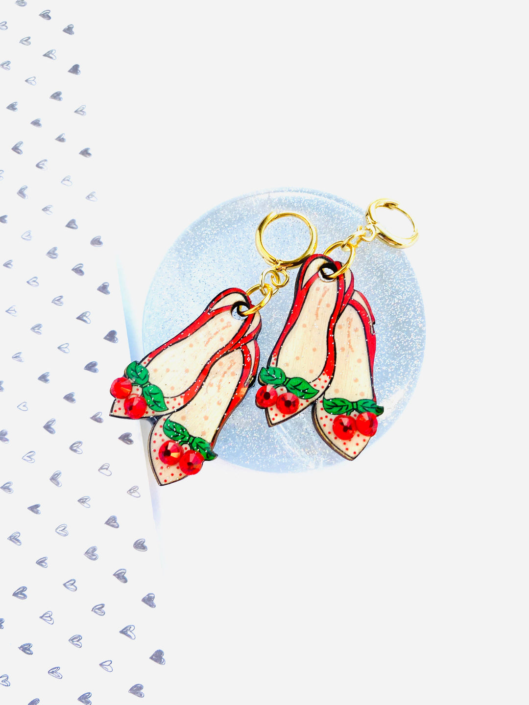Red Ruby Cherry Shoe Earrings by Rosie Rose Parker
