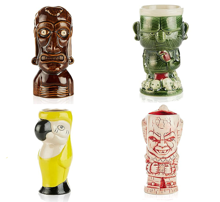 Ceramic Hawaiian Luau Tiki Mug Set of 4