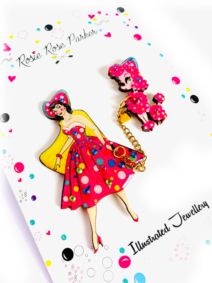 Betty and Lulu Walkies Time Brooch by Rosie Rose Parker