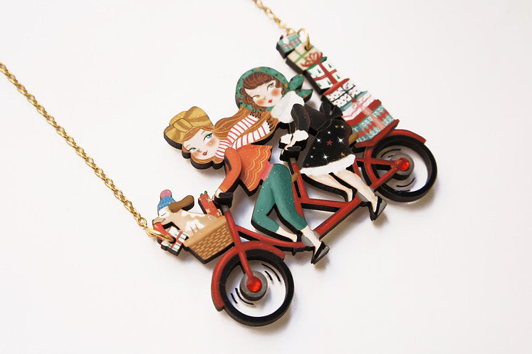 Friends on a Bicycle Necklace by Laliblue