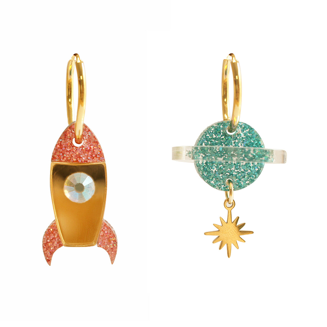 Rocket and Planet Earrings by Laliblue | Space Adventures Collection