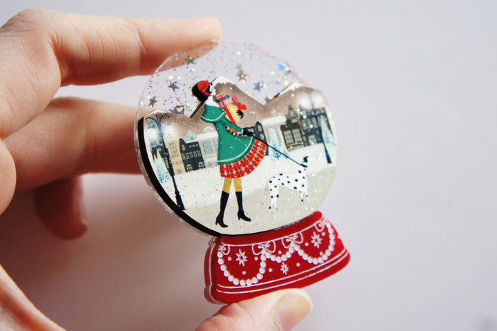 Christmas Shopping Snow Globe Brooch